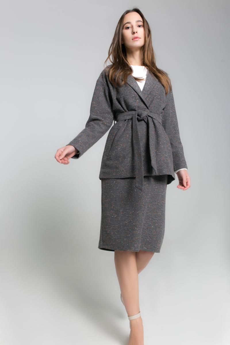 

Піджак оверсайз з поясом без підкладки Твід-трикотаж 42 темно-сірий