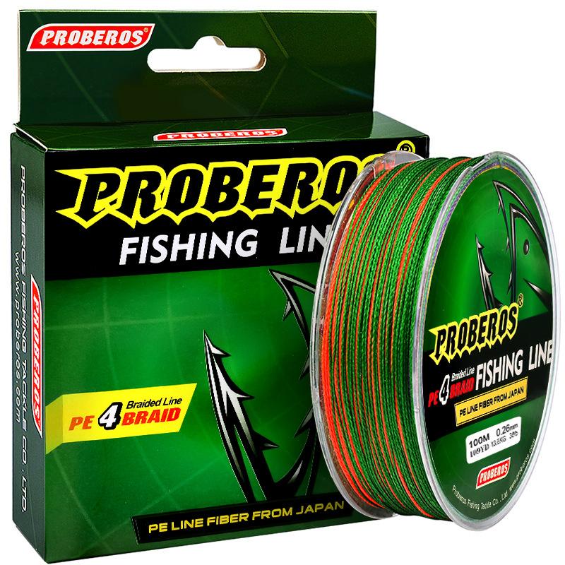 100m PRO BEROS 4 Strand Braided PE Fishing Line Multicolored with Green Mark (Green,100m&1.5) зелёный