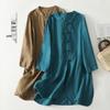 Vintage Leinen Froschknopf Zen Tee Jacke - Künstlerischer Lockere Passform, Neun-Punkt-Ärmel