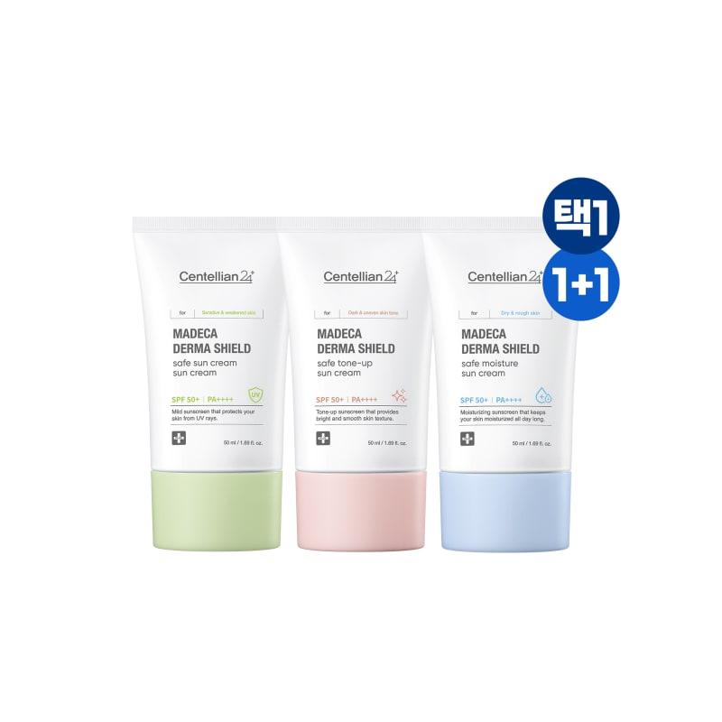 

Madeca Derma Shield Safe Sunscreen 50ml (SPF50+) 3 types, 2-pack, 24H UV protection, Centella asiatica soothing, vegan