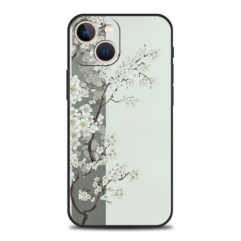 flower 12 Luxury Phone Case For iPhone 13 15 14 12 Mini 11 Pro MAX XR X SE XS 7 8 Plus Silicone Black Protection Cover