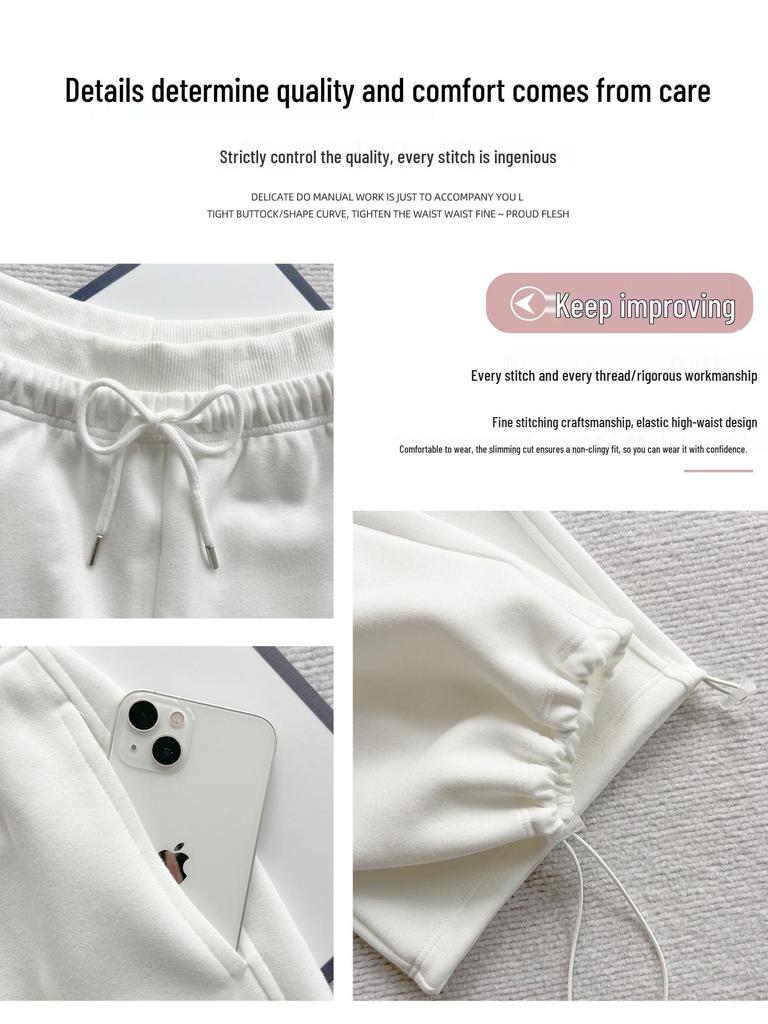 Women's Pink Wide-Leg Knife Pleat Sweatpants - Spring 2026 Korean Style, High Waist, Slimming Petite Fit