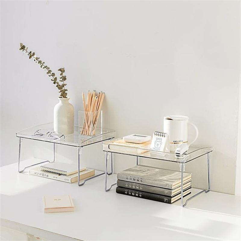 Foldable Transparent Double Desktop Acrylic Shelf Cup Rack Kitchen Bathroom Cosmetic Sundry Shelf