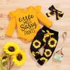 Infant Baby Girls Letter Romper Bodysuit+Sunflower Print Pants+Headband Outfits