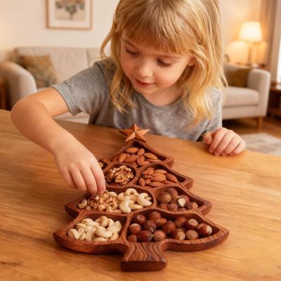 Charcuterie Board Christmas Tree Food Platter Wooden Divided Food Tray Serving Platter Cheese Candy Snacks Fruit Dessert Tray