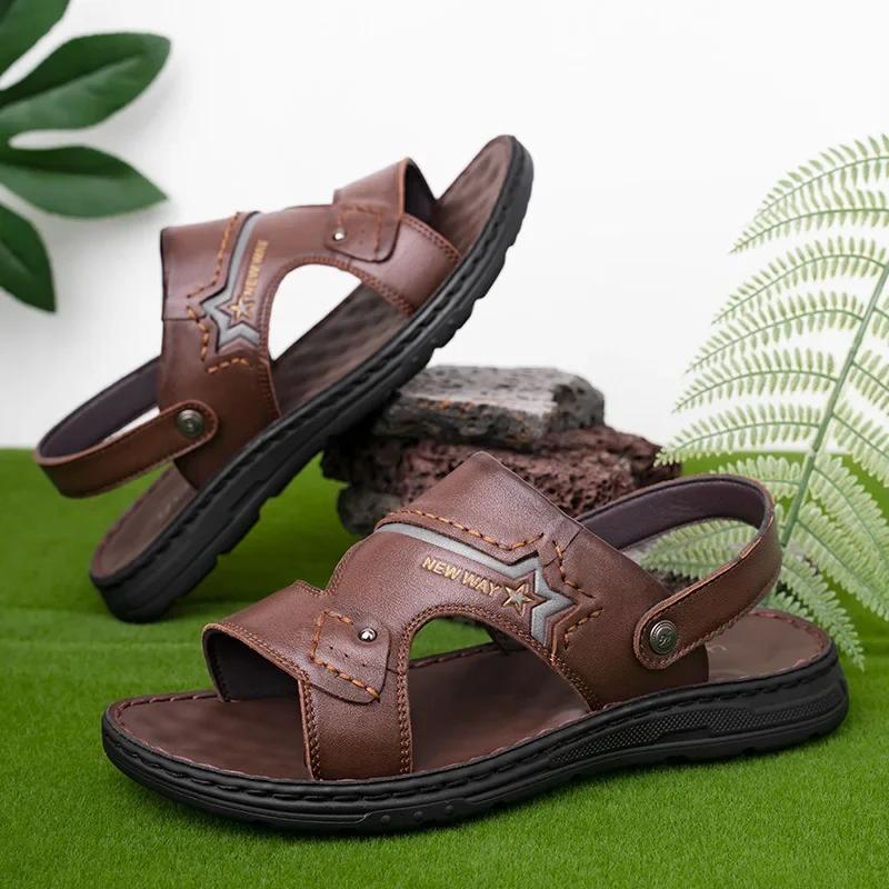 

Модные мужские пляжные туфли с открытым носком, сандалии, высококачественные нескользящие мужские тапочки, дышащая мужская обувь двойного назначения, мужская летняя обувь для отдыха на открытом воздухе 44 темно-коричневого