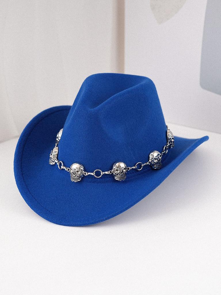Catena a teschio cappello western da cowboy decorativo cappello alla moda versatile cappello invernale coreano retrò cappello a cilindro da uomo alto senso