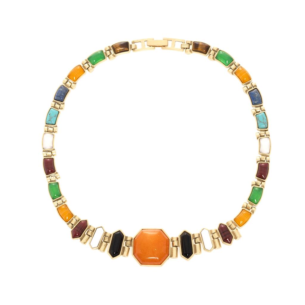 Dopamin Farbe Naturstein Schnalle Halskette Ohrringe Leichter Luxus Premium Design Nische Persönlichkeit Vielseitiger Damenschmuck