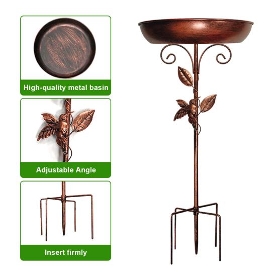 Metal Birds Bath Freestanding Birdbath Bowl with Stake Adjustable Height Birds Bath Feeder Tray for Garden Outdoor Decor