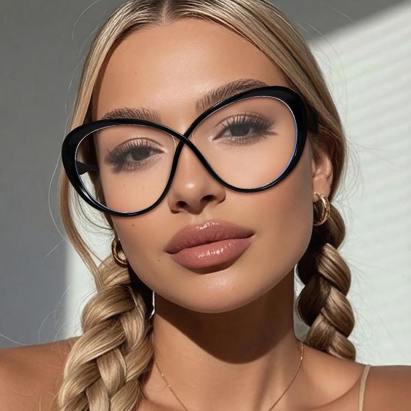 5pcs Super Sized Cat Eye Fashionable Glasses Black Oval Women's Glasses Suitable for Daily Use