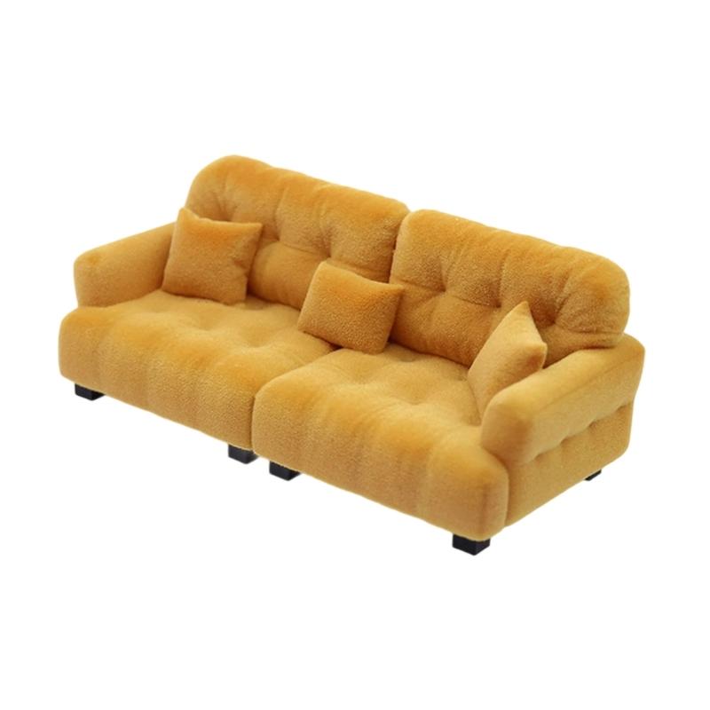 Handmade Mini Couch Dollhouses Single Sofa Set Flocking Loveseat Seater For Realistic Bedroom Scenes
