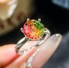 2026 Inlaid Zircon Exquisite Jewelry Set Watermelon Colorful Tourmaline Open Ring Women's, Fireworks Cut Fashion Ring