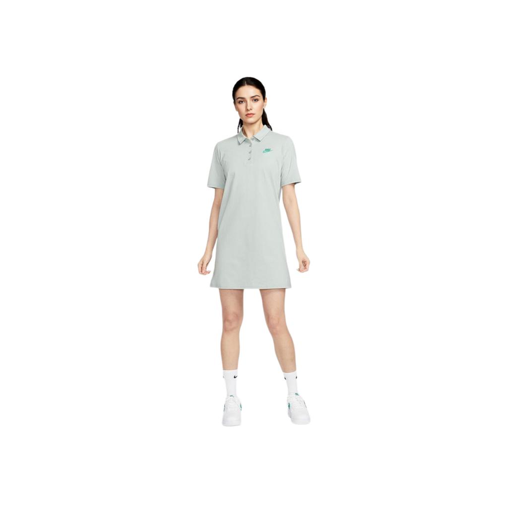 Nike Embroidered Logo Knit Polo Casual College Style Short Sleeve Dress Women Dresses Limestone HJ3949041