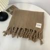 Student Solid Color Fringed Scarf Autumn Winter Warm Knitted Neck Warmer Couple Wool Thickened Neck Wrap