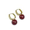 Geometric Wine Red Pearl & Micro-inlaid Zircon Earrings - Retro Hong Kong Style, High-End Fashion Jewelry