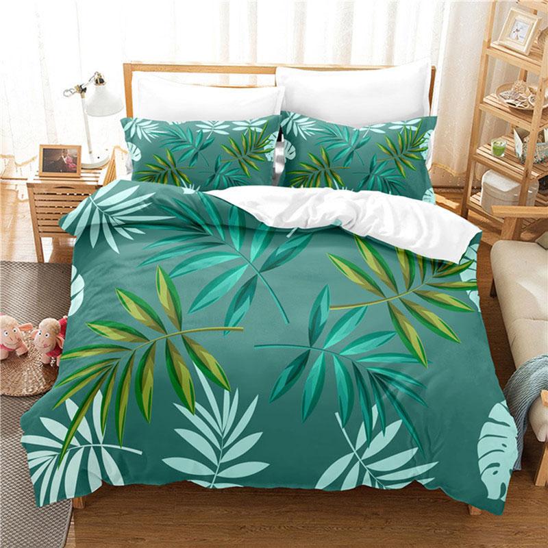 Quilt Duvet Cover Bedding Set Pillowcase Linens Green Plant 3D Queen King Size Double Bed Full Single 220x240 200x200 Bedroom