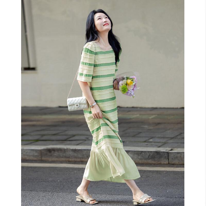 

Demana Textured Stripe Knit Midi Dress M