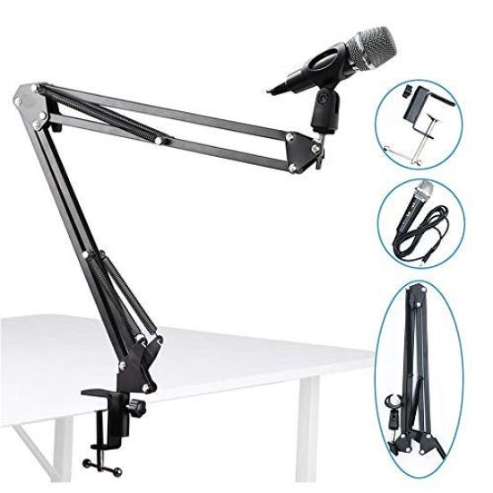Desk Arm Microphone Stand Tabletop Telescopic Holder Flexible Arm Clamp for Microphone Studio Microphone Condenser Microphone Stand Arm Set Foldable