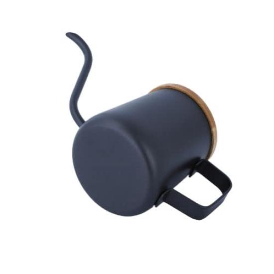 FUN COFFEE Drip Pot 350ml Narrow Mouth Stainless Steel Coffee Kettle with Lid Kitchen Drip Single Person Coffee Stylish Black New Life (co-0046-1)