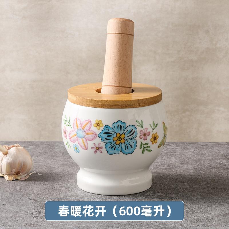 Cartoon Cat Ceramic Jar, Mashed Garlic Mortar Garlic Porcelain Jar Household Garlic Masher Pounding Medicine Jar Spice Grinder