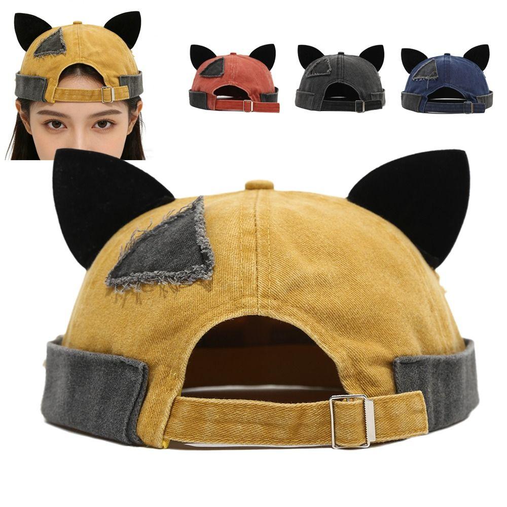 Adjustable Melon Docker Cap Cute Cat Ears Retro Skullcap Retro Style Beanie Hat  Outdoor