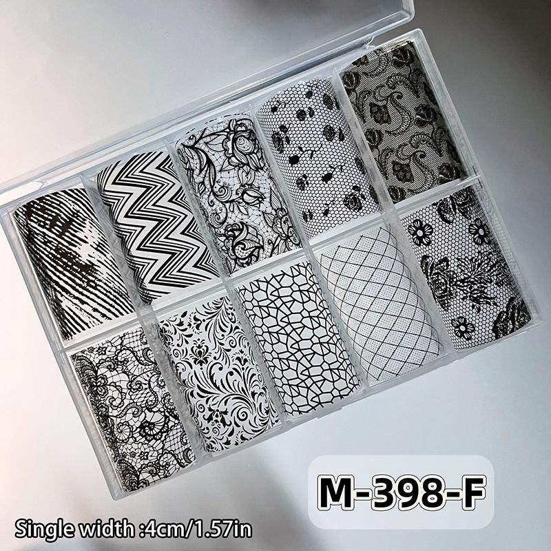1/10 Rotolo Elegante Bianco Nero Pizzo Fiore Unghie Foil da Trasferimento Fantasia Retrò Floreale Cielo Stellato Carta Adesiva Manicure Accessori