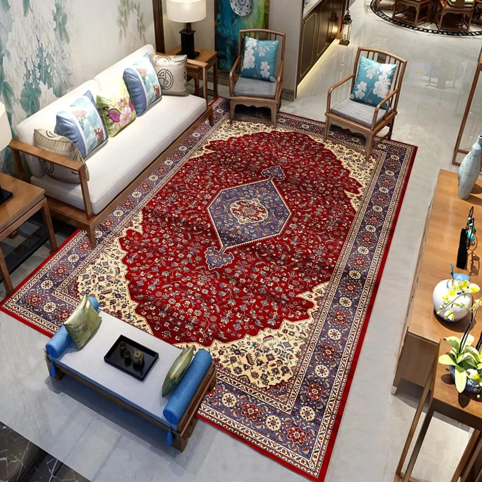 

Persian Luxury Carpets Living Room Bedroom Kitchen Retro Red Home Decoration Rugs Soft Washable Non-slip Washroom Floor Mats 40x60cm
