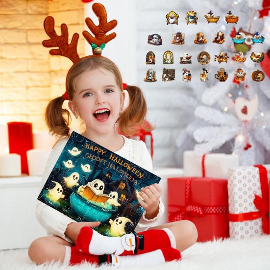 Halloween Advent Calendar 2D Acrylic Reading Ghost Hanging Ornament Set 24 Days Countdown Decoration for Holiday Home Decor