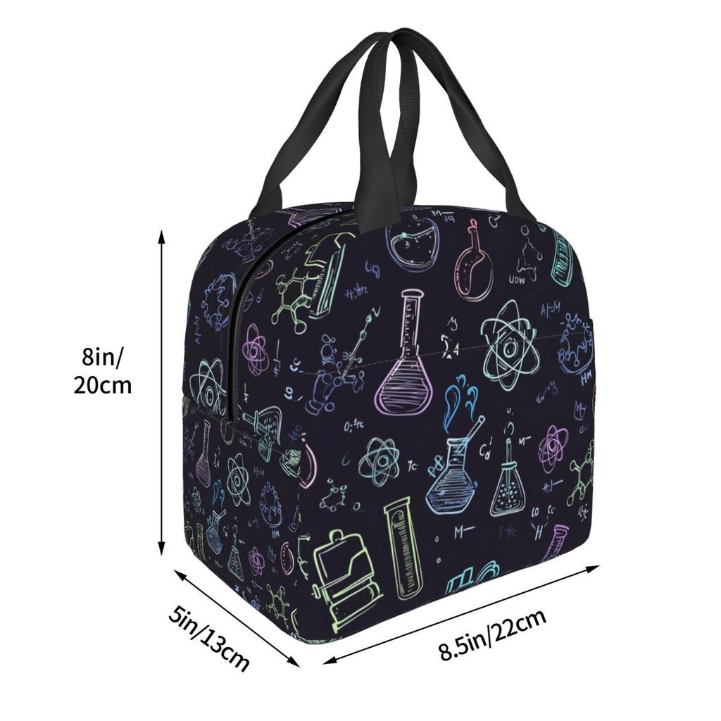 Scientific Experiment Element Style Insulated Lunch Bag for Women Children Portable Food Boxes Thermal Lunch Box Tote
