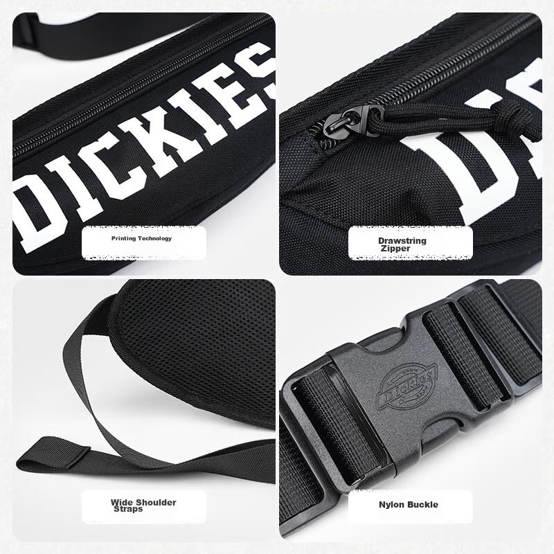 Dickies Sac bandoulière, Léger, Multi-compartiments, Sport, Sac banane, Trajet quotidien, Vélo, Randonnée, Sac de voyage, Noir