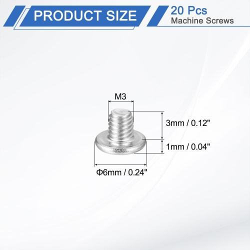 uxcell M3 X 3mm Cross Head Screws, 20 Pieces, Flat Round Head, Cross Recess, 304 Stainless Steel, Rustproof, for Home Repairs, Shelves, Woodwork, and
