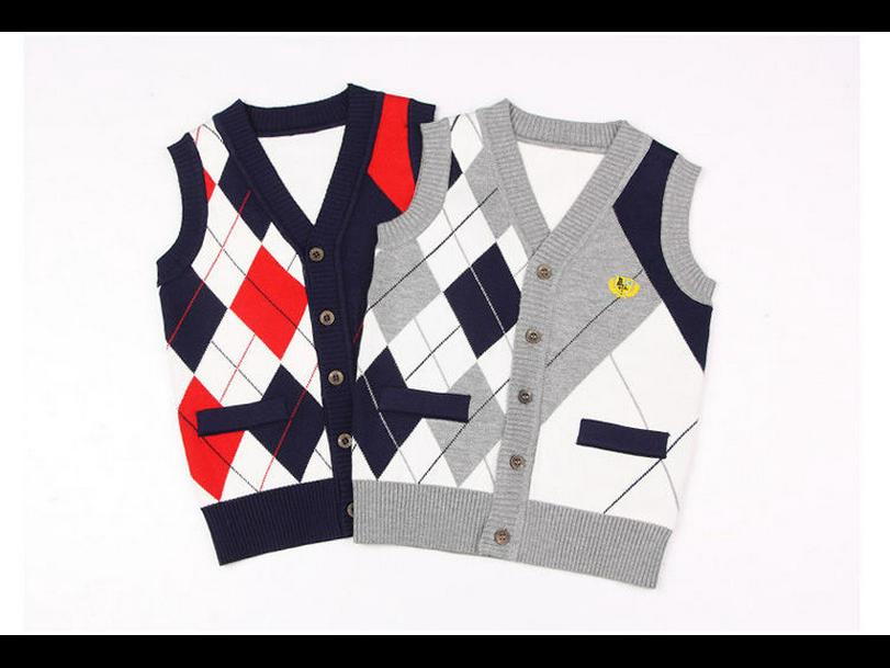 Boys' College Style Knitted Sleeveless Sweater Vest
