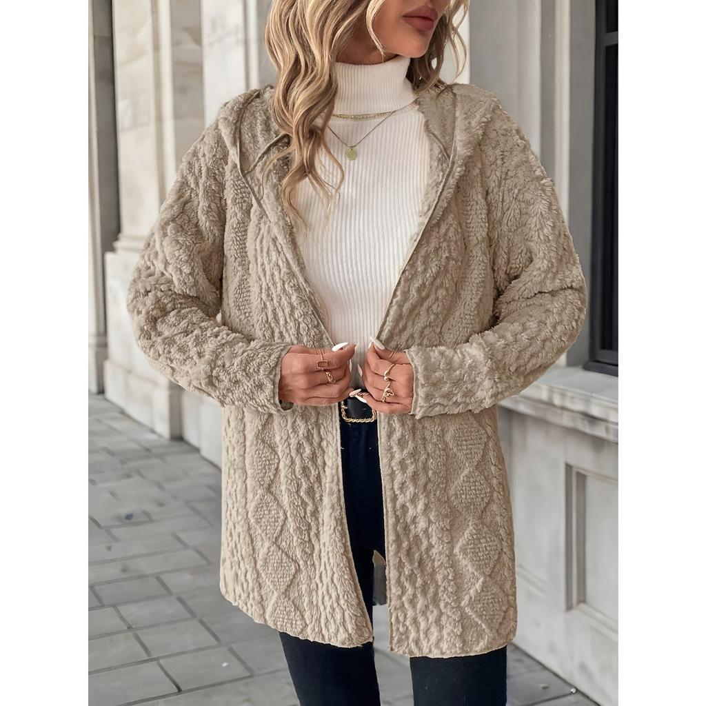 Autumn Winter Women's Fluffy Fleece Hooded Jacket Casual Versatile Outerwear