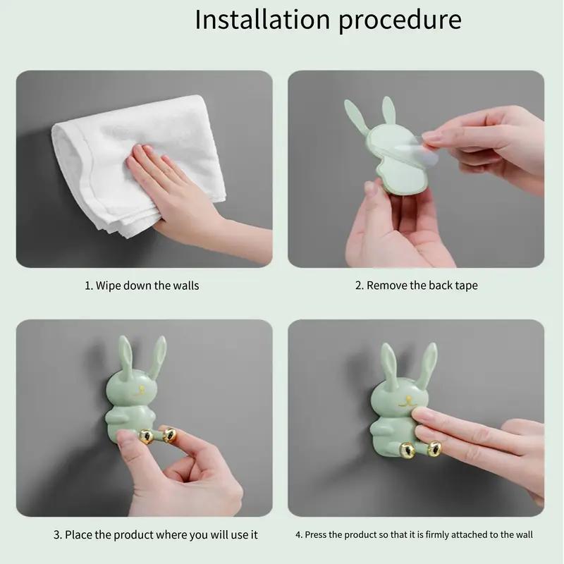 Niedlicher Hasen-Zahnbürstenhalter Stanzfrei Zahnbürstenregal Stark Klebender Wandhaken Multifunktionaler Steckerhalter Aufhänger