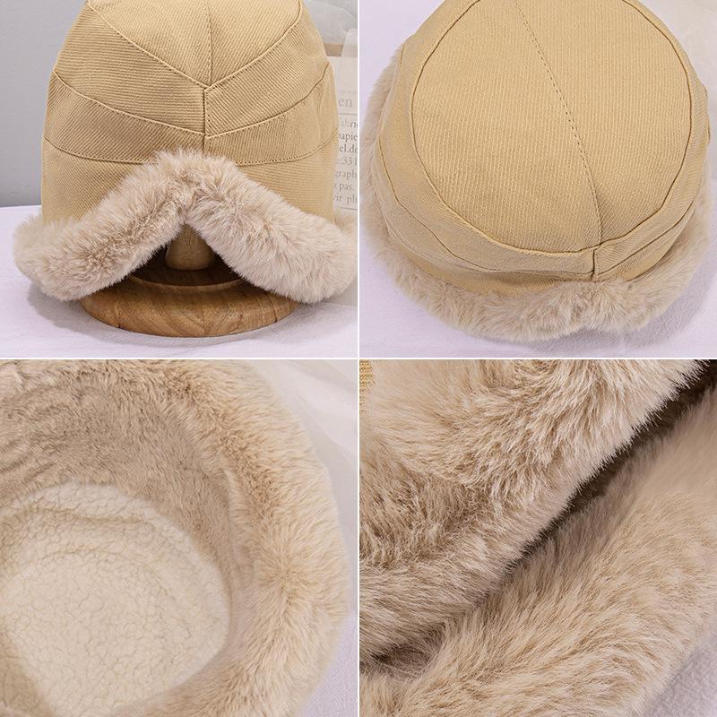 Winter Plush Hat for Women Korean Style Lamb Velvet Fisherman Hat Warm Ear Protection  Cold Protection Basin Hat  Bucket Hat  Large Brim