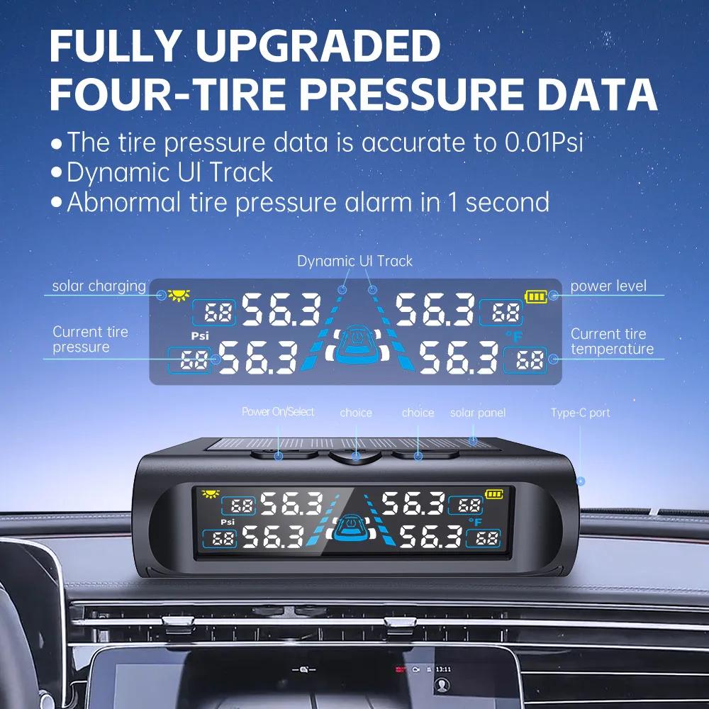 Smart Solar TPMS Tire Pressure Monitoring System with Fast Alarm and Dual Charging