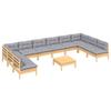 11 Piece Garden Lounge Set with Grey Cushions Solid Pine Wood