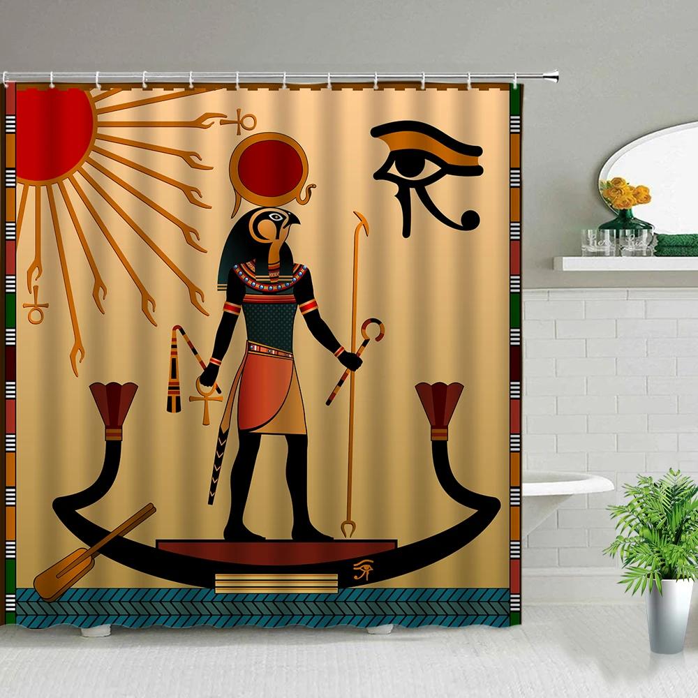 Retro Egypt Pyramid Pharaoh Painting Printed Shower Curtains Waterproof Bathroom Decor Cloth Curtain Set With Hook Bath Screens
