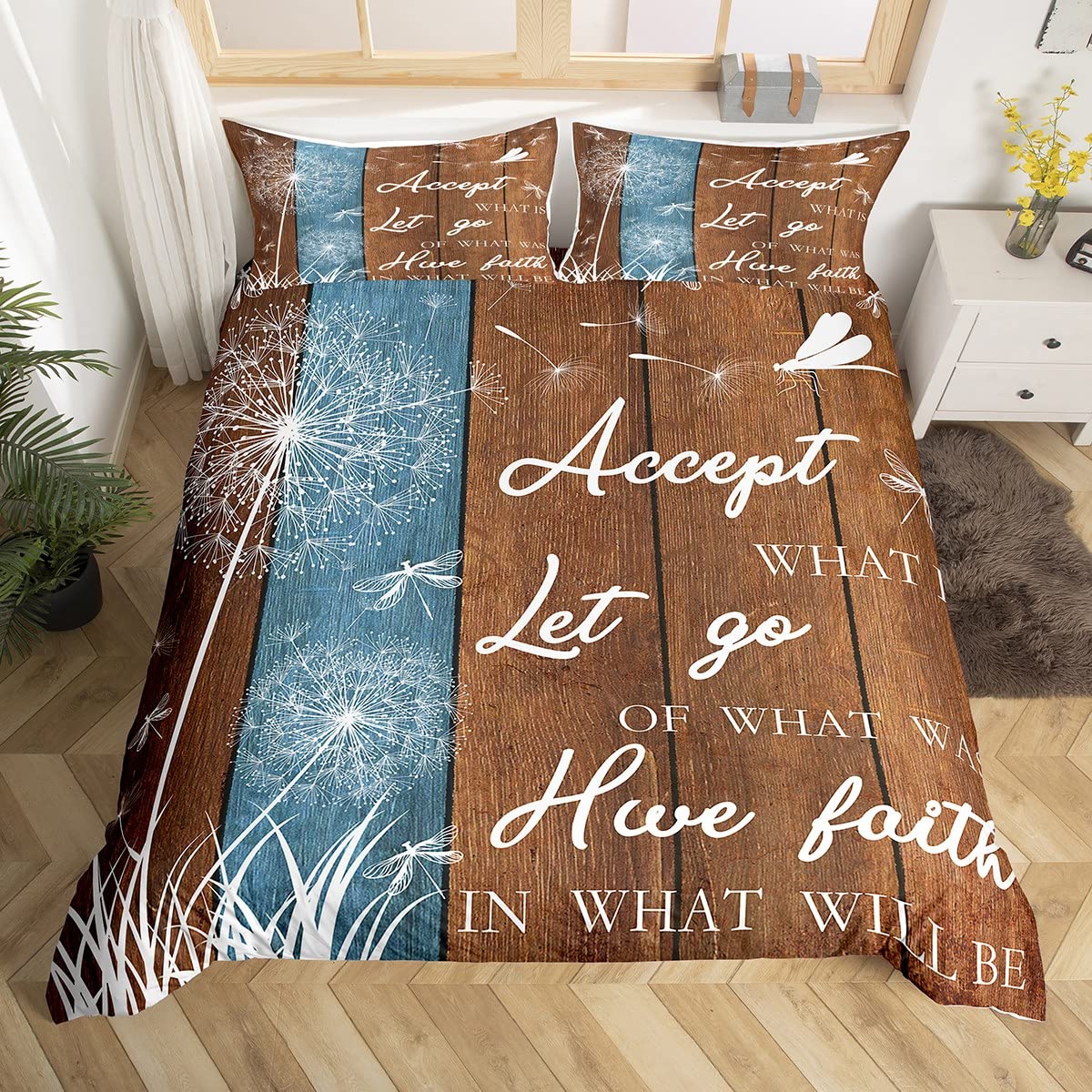 Dragonfly Duvet Cover Queen King Size Dandelion Quilt Cover Night Blue Starry Sky Duvet Cover Kids Bedding Set Room Decoration EU Single(135x200cm)