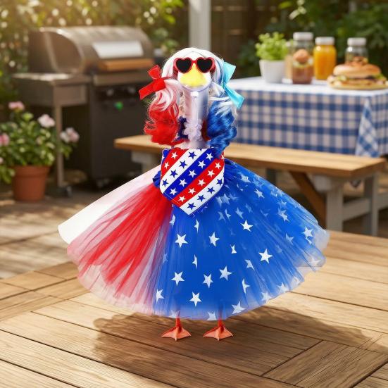 Patriotic Porch Goose Outfits 4th of July Lawn Goose Clothes with Tutu Skirt