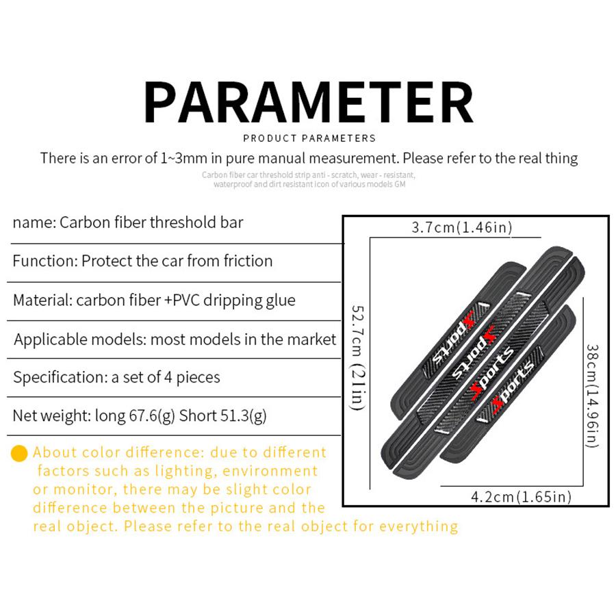 4pcs Universal Real Carbon Fiber+Rubber Car Door Scuff Sill Cover Step Protector