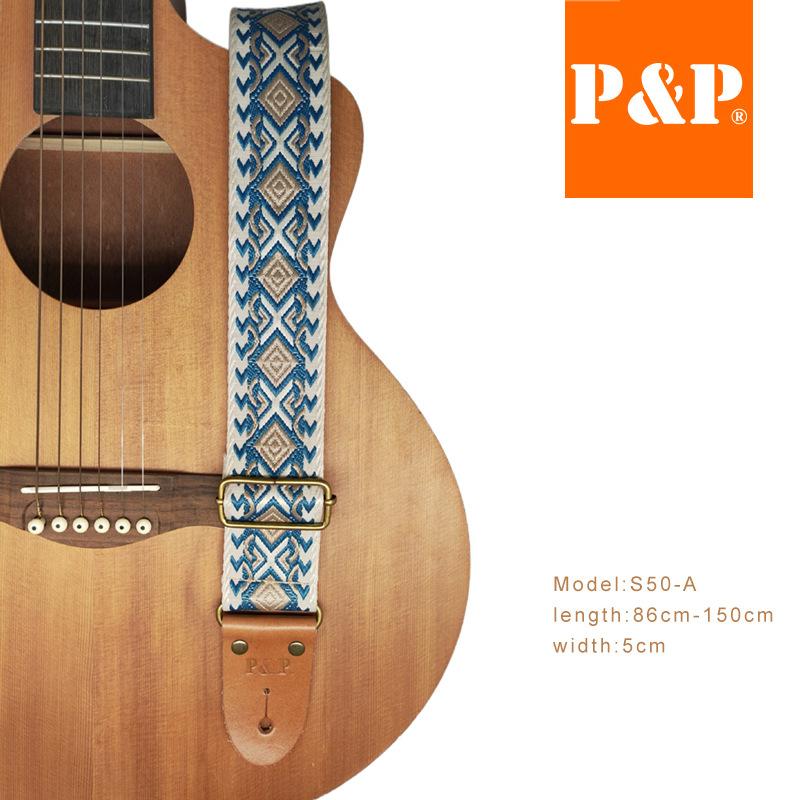 

Embroidered Jacquard Guitar Strap Cotton Guitar Strap With Leather Ends For Electric Acoustic Bass Adjustable Guitar Strap