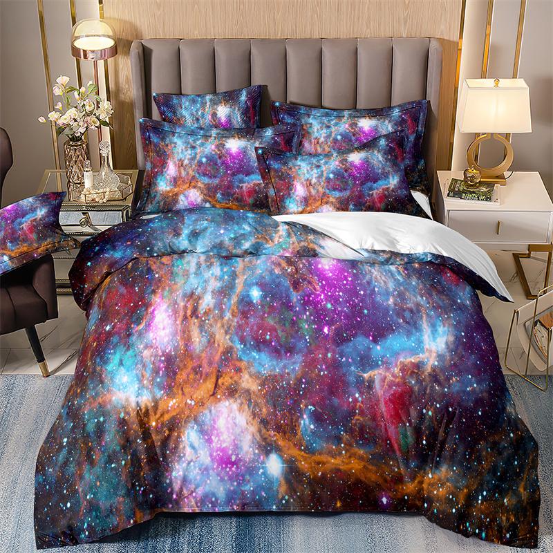 Starry Sky Bedding Set For Boys, Quilt Cover And Pillowcases, Double Duvet Cover Set, Luxury Bedding Set, Galaxy, 135x200 Purple