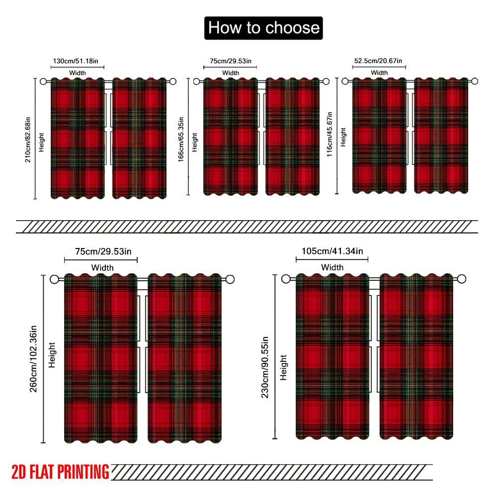 2pcs,2D Plane Printing Curtain Fabric Christmas Vintage Prints Versatile Durable Polyester (without Rod) Festive for Kitchen
