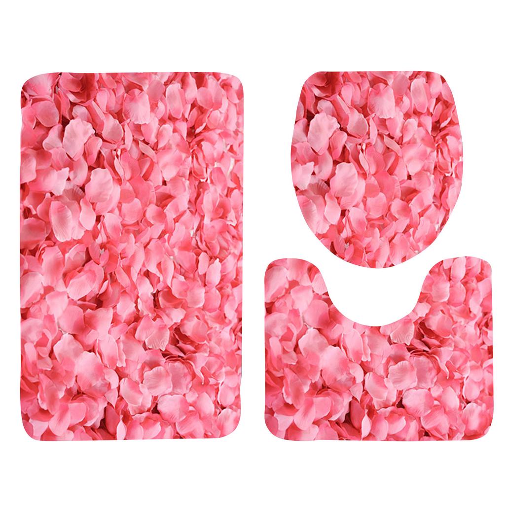 Rose Petal Series Printed Toilet Floor Mat Three-piece Bathroom Slip Carpet Set