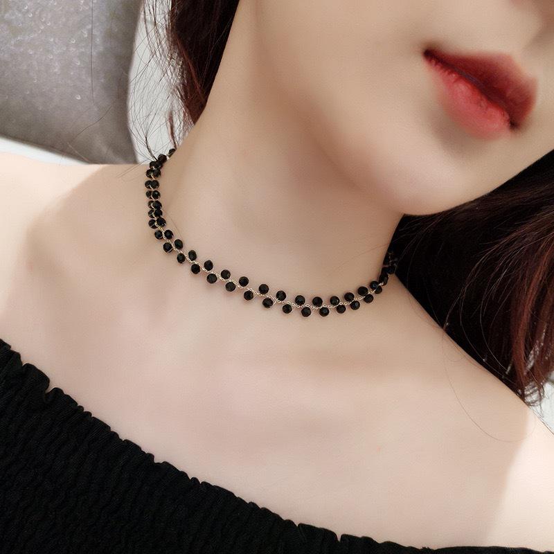 Korean Black Crystal Clavicle Choker Necklace for Women