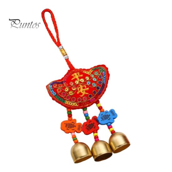 Spring Festival Wind Chimes Sachet Car Pendant Vibrant Color Embroidery Pattern Metal Bell Wind Chimes Hanging Decor