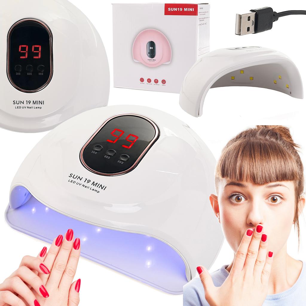 Lampa do paznokci hybryd żeli uv sun 19 mini lcd dual led 72w usb manicure