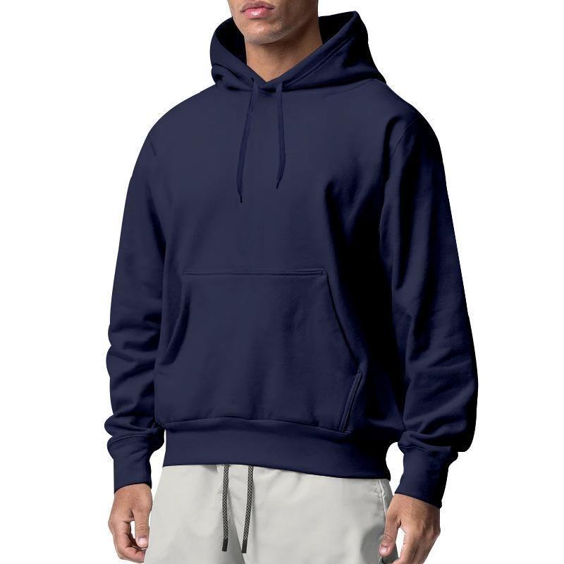 Mens Solid Fleece Hooded Sweatshirt Casual Loose Sports Long Sleeve Pullover