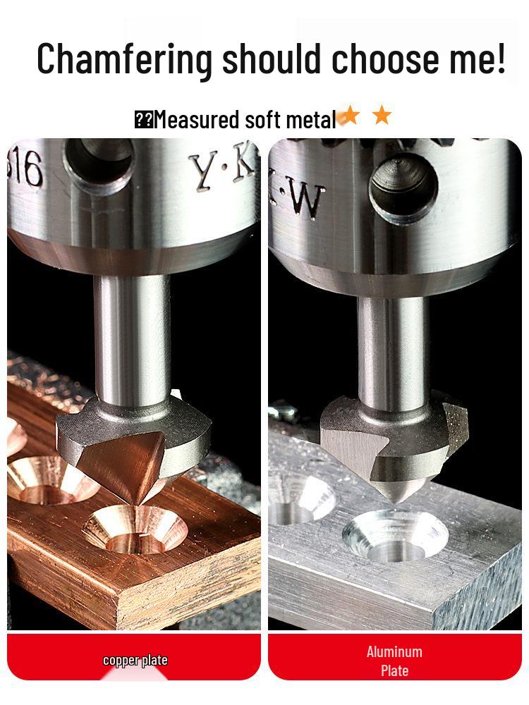 Straight Shank Single-Edge 3-Flute 45° Chamfering & Deburring Countersink Drill Bit, 90° Inner Hole Trimmer